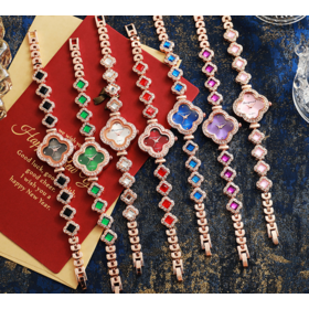 Wholesale alloy four-leaf clover fashion decorative bracelet quartz watch emeralds women's watch