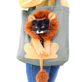 Bolsa de Transporte para Gatos de Lona con Malla Transpirable y Diseño de León para Viajes sin Estrés