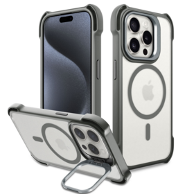 Coque de protection professionnelle gris foncé avec TPU anti-chute et support de caméra magnétique pour iPhone 15 Pro
