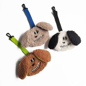 New plush dog shape pet waste bag dispenser cute outdoor hunging poop bag dispenser pet supply for cat and dog
