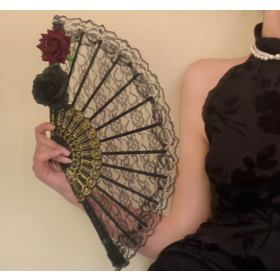 Wholesale lace fan classical folding fan net red retro style dance cheongsam palace fan girl feather fan