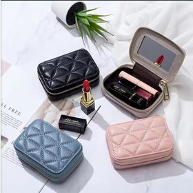 Fashion Women Cute Small PU Leather Lipstick Cosmetic Bag Pouch Leather Toiletry Organizer Case With Mirror