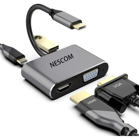 Hub USB C avec boîtier en aluminium. Hub USB C 4 en 1 avec HDMI pour 4K 30Hz, USB 3.0*1, PD 100W et VGA 1920*1200 /60HZ