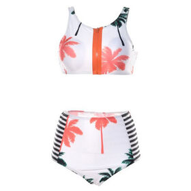 Fato de banho feminino, biquíni, conjunto de tankinis femininos de poliéster spandex com zíper frontal