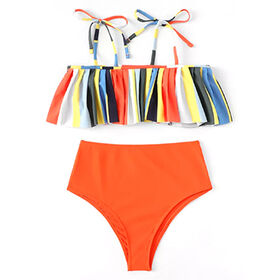 Farbblock Rüschen Sexy Mädchen Bikini Set, heiße Bademode Strandbekleidung, umweltfreundlicher Stoff