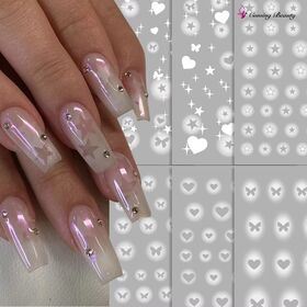 Échantillons Gratuits Stickers pour Ongles Blancs Creux Cœurs Étoiles Lunes Papillons Vente en Gros Haute Qualité DIY Salons Manucure Autocollants Nail Art