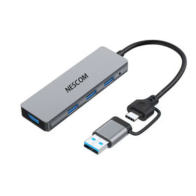 HUB USB 4 EN 1 con carcasa de aluminio, USB 3.0*4, USB 3.0 5Gbps. Un puerto USB y un puerto Tipo-C extienden múltiples interfaces.