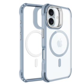 جراب هاتف iPhone 16 الجديد بنمط IP 16 مضاد للسقوط، مقاوم للزلازل، أزرق مغناطيسي مع تصميم حامل عدسة