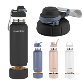 Umweltfreundliche 950ml (32 oz) 2-in-1 Sport-Trinkflasche für das Fitnessstudio, Isolierte Edelstahl-Trinkflasche 1L mit Strohhalm und 4 Deckeln