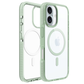 Coque abordable pour iPhone 16, transparente, magnétique, verte, en matériau composite PC TPU TPE résistant aux chocs