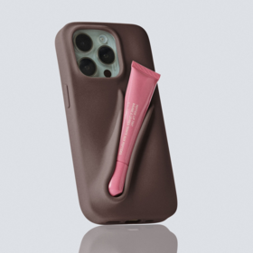 Casing ponsel warna kopi untuk penjual, cocok untuk membawa lip gloss dan lipstik, casing silikon i Phone 16 pro