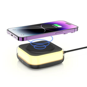 OEM ODM مصباح تخييم LED بضوء أزرق متعدد الوظائف وضوء ليلي دافئ للاستخدام المنزلي مع شاحن لاسلكي