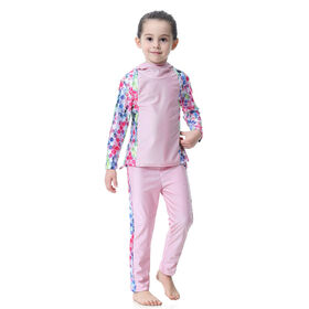 Traje de baño infantil de dos piezas con protección solar para niñas, estilo Medio Oriente, ideal para la playa, con mangas largas y capucha