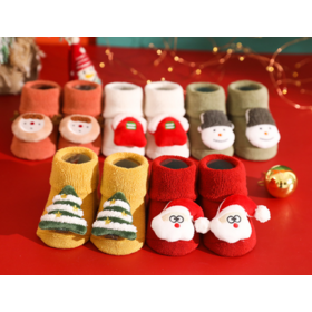 Wholesale Autumn and winter wool circle thickened baby socks non-slip baby floor socks Children's Christmas socks cartoon figures