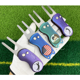 Tenedores de golf plegables con mango de aluminio al por mayor, herramientas de práctica de golf, herramientas de reparación de divots de golf de acero inoxidable