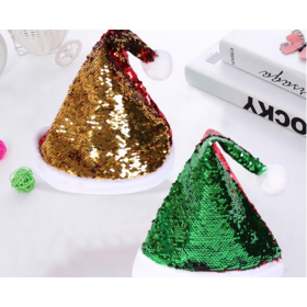 Wholesale Christmas decoration supplies Double flip sequin caps Colorful beaded picks adult Christmas hats