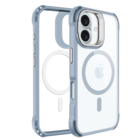 Coque de téléphone magnétique bleue Fashion IP 16 anti-chute, résistante aux tremblements de terre, avec support d'objectif pour iPhone 16