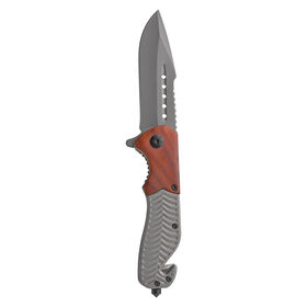 Portable Grey Titanium Folding Steel Blade Camping Survival Pocket Knife With Wood Handle