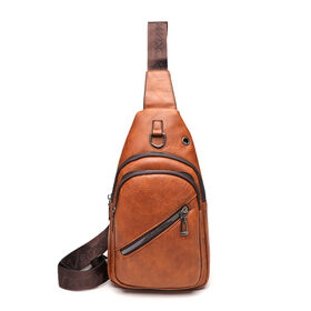Bolsa de Ombro Transversal Masculina Vintage de Couro PU, Bolsa de Peito de Couro para Homem