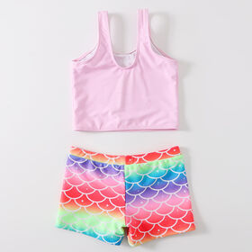 Individuell gestalteter zweiteiliger Badeanzug für Mädchen, ideal für Strand und Schwimmbad. Tankini-Set für Mädchen mit Fischschuppenmuster.