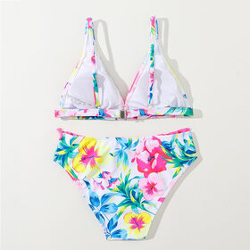 Fato de banho infantil personalizado, com estampa floral, roupa de praia para crianças pequenas, roupa de banho para adolescentes de 130 a 160, conjunto de biquíni