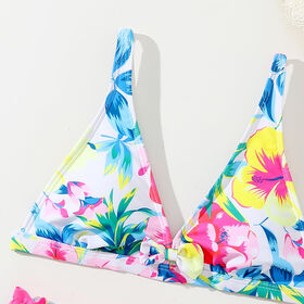 Traje de baño dividido para niñas con estampado floral al por mayor, ropa de playa para niños pequeños, conjunto de bikini para adolescentes de 130-160