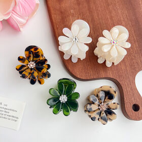 Nouvelles pinces à cheveux avec motif de fleur de marguerite, ornements pour cheveux, pince à cheveux en acétate avec strass pour femmes et filles