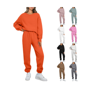 Can be customized autumn and winter solid color round neck pullover pants casual long sleeve hoodie set women's sportswear set