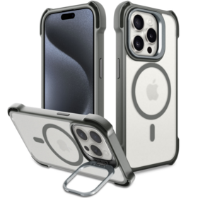 Coque de protection utilitaire gris foncé avec TPU anti-chute et support de caméra magnétique pour iPhone 15 Pro