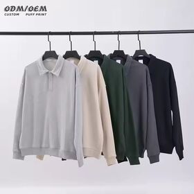 Wholesale New Design Turn-down Collar loose Sweatshirt 340gsm Cotton light thin Custom Drop Shoulder Blank Pullover Sweatshirt