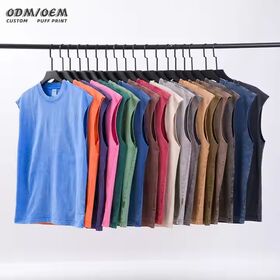 Grosir Kualitas Tinggi Pria Vintage Tanpa Lengan Asam Cuci T-Shirt 100% Katun Tank Top Kustom Oversized T Shirt Rompi Kasual