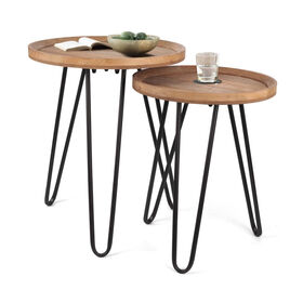 Metal living room nested coffee table, wooden end side coffee table