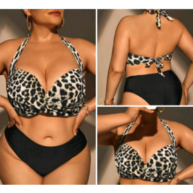 Wholesale plus size swimwear women's separate high-waisted leopard print bikini and sexy print