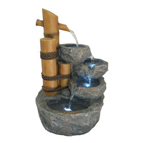 Popular bamboo polyresin waterfall water fountain with light and pump for indoor outdoor garden nature decoration
