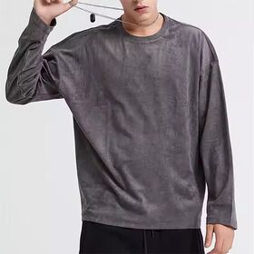 T-shirt de Mode de Haute Qualité en Gros, Suède, Poids Lourd, Uni, Oversize, Unisexe, Manches Longues, 265 Gsm, T-shirt Délavé à l'Acide
