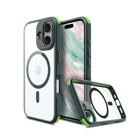 أحدث تصميم باللونين الأسود والأخضر لجراب هاتف مغناطيسي ممتص للصدمات مناسب لهاتف iPhone 16، جرابات مقاومة للصدمات