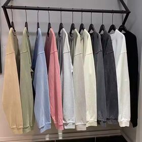Produsen Kaos Polos Lengan Panjang Katun 310G Berat dengan Logo Kustom, Cuci Asam, Grafis Kosong, Ukuran Oversize, Gaya Vintage