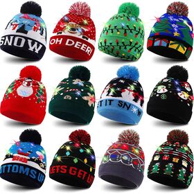Light Up Christmas Knitted Beanie Hat Large Knit Hat Xmas Small Gifts with 6 Colorful LED Lights Winter Hat