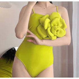 Wholesale solid color halter top stereoscopic flower set wear one-piece swimsuit women
