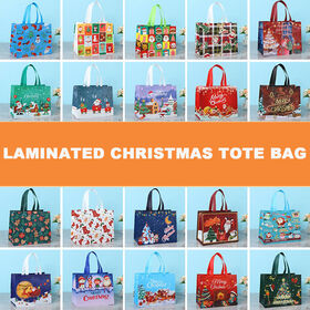 Christmas foldable gift packaging laminated grocery bag colourful non-woven shopping tote bags