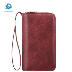 Billetera de Cuero para Mujer con Bloqueo RFID, Cremallera Completa, Soporte para Teléfono, Bolso de Mano con Correa, Gran Capacidad
