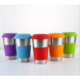 Wholesale 304 stainless steel car silicone cup 350ml / 500ml beer cup pint cup coffee cup with cup cover stainless steel bottle