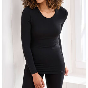 Roupa térmica feminina, blusa de manga comprida, cor sólida, material quente para o inverno - ideal para atacadistas e distribuidores.