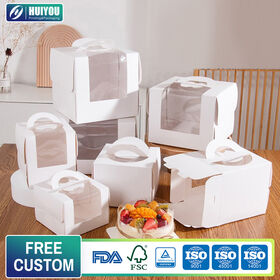 Cajas de papel para pastelería con logo personalizado para alimentos, cajas de embalaje de lujo para tartas de boda con ventana de plástico