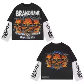 Fabricación a medida de camisetas de manga larga vintage de doble capa con serigrafía de algodón y lavado ácido DTG