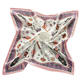 Foulard Carré Echo En Soie Vintage - 90x90 Cm - Bleu & Marron - Occasion Bon état