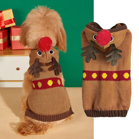 Weihnachts Rentier Kostüm Pullover für Hunde mit Geweih-Kapuze - Langlebig, Bequem, Waschbar für kleine bis mittelgroße Haustiere