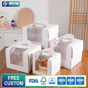 Geschenkbox für Lebensmittel mit individuellem Logo, Bäckerei-Geschenkboxen aus Papier für Kuchen mit Griff, luxuriöse Hochzeitstorten-Verpackungsbox mit Sichtfenster aus Kunststoff