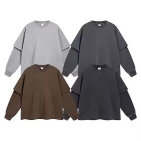 Fabricant T-shirt à Manches Longues et Col Rond en Coton 345g à Bords Libres, Pull Oversize Délavé à l'Acide Vintage Personnalisé