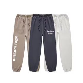 Grosir Logo Kustom Tumpuk Jogger Kualitas Tinggi 100% Katun Celana Keringat Hip Hop Pinggang Tinggi Stretch Serut Celana Keringat Unisex